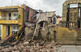 A home damaged as Melissa passed through Santiago de Cuba, Cuba