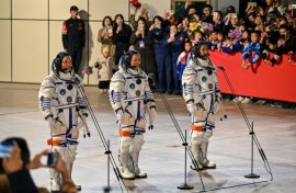 Chinese astronauts readied to depart for the country's space station, including China's youngest astronaut Wu Fei, aboard the Shenzhou-21 spaceship due to blast off from the Jiuquan Satellite Launch Centre in the Gobi Desert