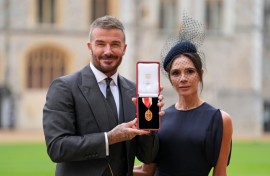 Beckham was accompanied by his wife Victoria, a former member of the Spice Girls pop group