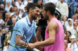 Carlos Alcaraz (R) and Novak Djokovic (L) have been drawn together in the Jimmy Connors Group at the ATP Finals
