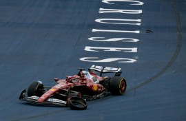 Charles Leclerc nurses his damaged Ferrari back to the pits in Brazil