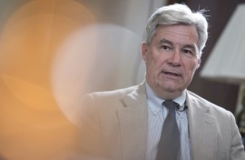 US Senator Sheldon Whitehouse, Democrat from Rhode Island, speaks during an interview on Capitol Hill on July 8, 2025 in Washington, DC