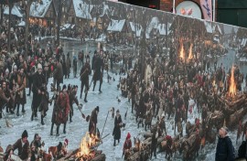 The display at first glance seems to depict a jolly crowd enjoying the festive season