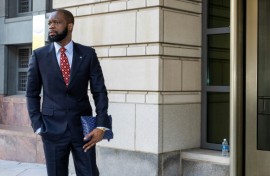 Rapper Prakazrel "Pras" Michel arrives at court during his 2023 trial in Washington on foreign conspiracy charges