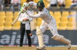 South Africa's Senuran Muthusamy on his way to fifty against India