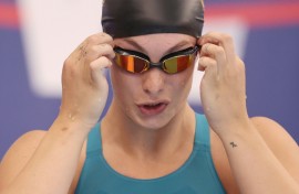 Canada's Penny Oleksiak at swimming competition in the US state of Illinois in March 2025