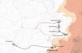 Graphic showing the battle for Pokrovsk, logistics hub of the Ukrainian army, showing Russian-controlled zones nearby