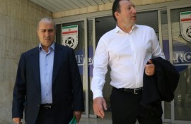 Iranian Football Federation president Mehdi Taj (left)