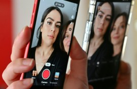 TikTok includes a "Bold Glamour" filter enabling users to change their faces, as illustrated here