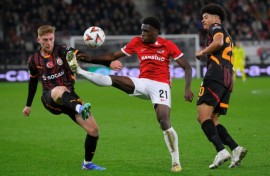 One of the arrested players was Metehan Baltaci, a defender for Turkish Super Lig club Galatasary, seen here on the left at a match against AZ Alkmaar in November last year