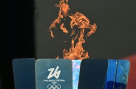 The Olympic flame ahead of the torch relay in Rome on December 6, 2025.