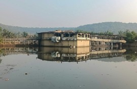 The fire ripped through the nightclub, seen here hours after the blaze, in the popular tourist resort region of Goa