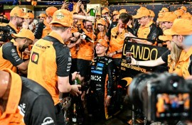 Lando Norris (C) won the title by two points ahead of Max Verstappen