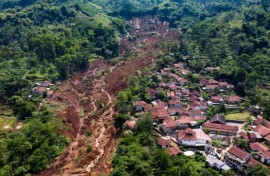An aerial view of a landslide at Condong village in Bandung, West Java