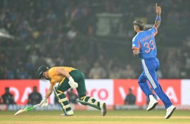 India's Hardik Pandya (R) had South Africa's David Miller out for one with his first ball