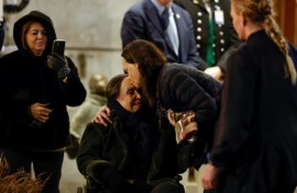Nobel peace laureate Maria Corina Machado kisses her mother Corina Parisca Perez as she greets supporters in Oslo