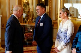 Britain's King Charles III, who is undergoing treatment for cancer, met with sufferers and campaigners at a Buckingham Palace reception in April