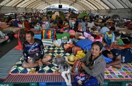 Displaced Thais at an evacuation centre in Buriram province