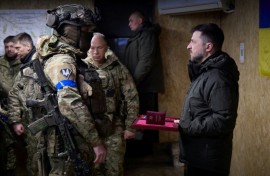 President Volodymyr Zelensky with Ukrainian forces in Kupiansk, Kharkiv region, on December 12, 2025