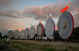 Giant lanterns against a dusk sky in San Fernando, Pampanga
