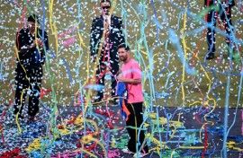 Lionel Messi (C) at the Arun Jaitley Stadium in New Delhi with his Inter Miami teammates Luis Suarez and Rodrigo de Paul, are part of a so-called GOAT Tour of a cricket-crazy nation.