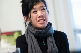 Claire Lai, daughter of jailed Hong Kong publisher and democracy activist Jimmy Lai, speaks in Washington