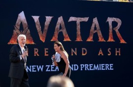 The third instalment in director James Cameron's (L) series, 'Avatar: Fire and Ash' retained its top spot this weekend