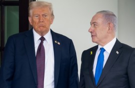 Israeli Prime Minister Benjamin Netanyahu (R) will meet with President Donald Trump -- their fifth such meeting in the United States this year