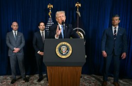 US President Donald Trump speaks at his Mar-a-Lago estate