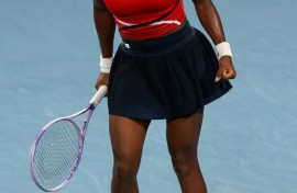 Coco Gauff celebrates victory against Poland's Iga Swiatek at the United Cup