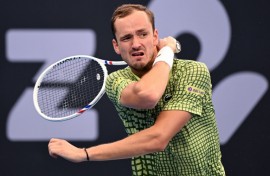 Russia’s Daniil Medvedev hits a return to Frances Tiafoe