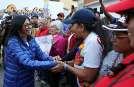 Venezuela's interim President Delcy Rodriguez greeting supporters in Caracas on January 6, 2026