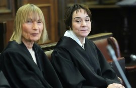 Lawyers Christiane Yueksel (right) and Christiane Berger are representing the defendant in the so-called 'White Tiger' trial in Hamburg