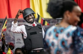 Opposition leader Bobi Wine has appeared in a flak jacket throughout the campaign to highlight the violence of the state