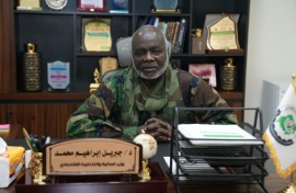 Sudan's Finance Minister Gibril Ibrahim speaks with AFP during an interview in Port Sudan
