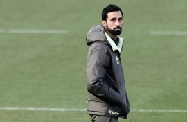 Real Madrid's new coach Alvaro Arbeloa leads a training session on Tuesday as he prepares the team for the Copa del Rey last 16 clash at Albacete