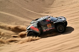 Nasser Al Attiyah on his way to a record-equalling 50th victory in the cars at the Dakar Rally on Friday