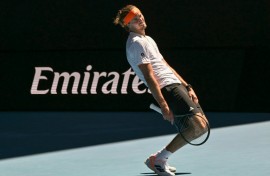 Germany's Alexander Zverev reacts on a point against Gabriel Diallo