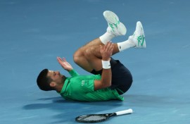 Novak Djokovic took a tumble during his Australian Open third round win over Botic van de Zandschulp
