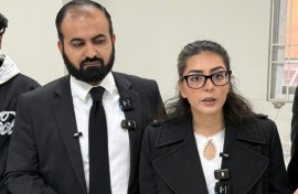 Human rights lawyer Imaan Mazari (R) with her husband and fellow lawyer Hadi Ali Chattha (L) were handed 10-year prison terms for anti-state social media posts