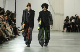 Models at Walter Van Beirendonck's show in a disused university building