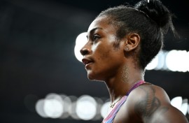 US sprinter Sha'carri Richardson reacts during the women's 100m semi-final at the 2025 World Athletics Championships