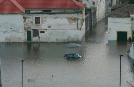 AERIAL: Flooded city of Santarem in Portugal