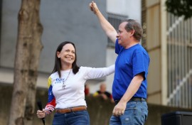 Juan Pablo Guanipa (R), who is close to Venezuelan opposition leader Maria Corina Machado, has been released from prison