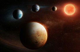 This artist's impressions shows the unusual set up of the solar system around the LHS 1903 star