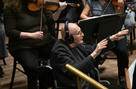 Hungarian composer Gyorgy Kurtag on stage at Budapest's Liszt Ferenc Academy of Music