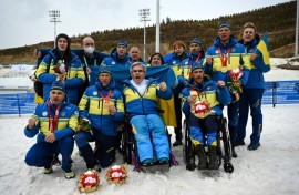 Valeriy Sushkevych (front C) President of the Ukraine National Paralympic Committee and the team will boycott the Milan Cortina Paralympics opening ceremony