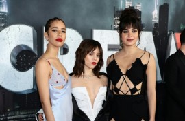 Jenna Ortega (c) and Melissa Barrera (r) will not return for Scream VI after a row about the war in Gaza