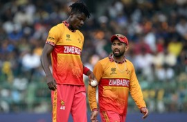 Zimbabwe captain Sikandar Raza (right) and quick bowler Blessing Muzarabani