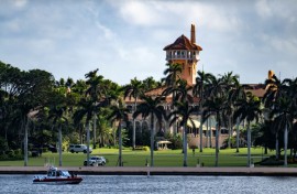 A US Coast Guard boat patrols outside the Mar-a-Lago Club in November 2024, across from West Palm Beach, Florida